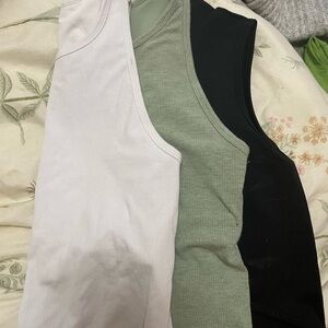 Yogalicious Ribbed Tank Trio in White, Sage, Black